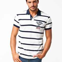 White Collar T-Shirt with Blue Strip