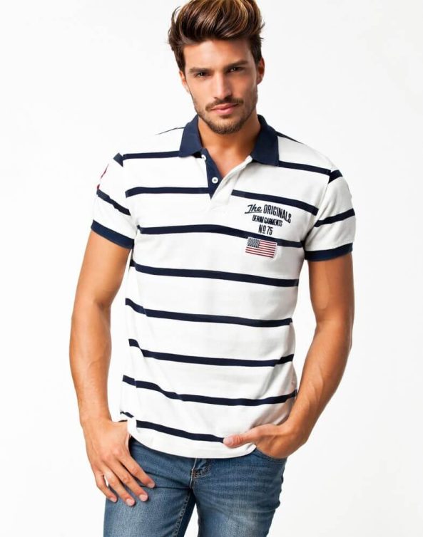 White Collar T-Shirt with Blue Strip